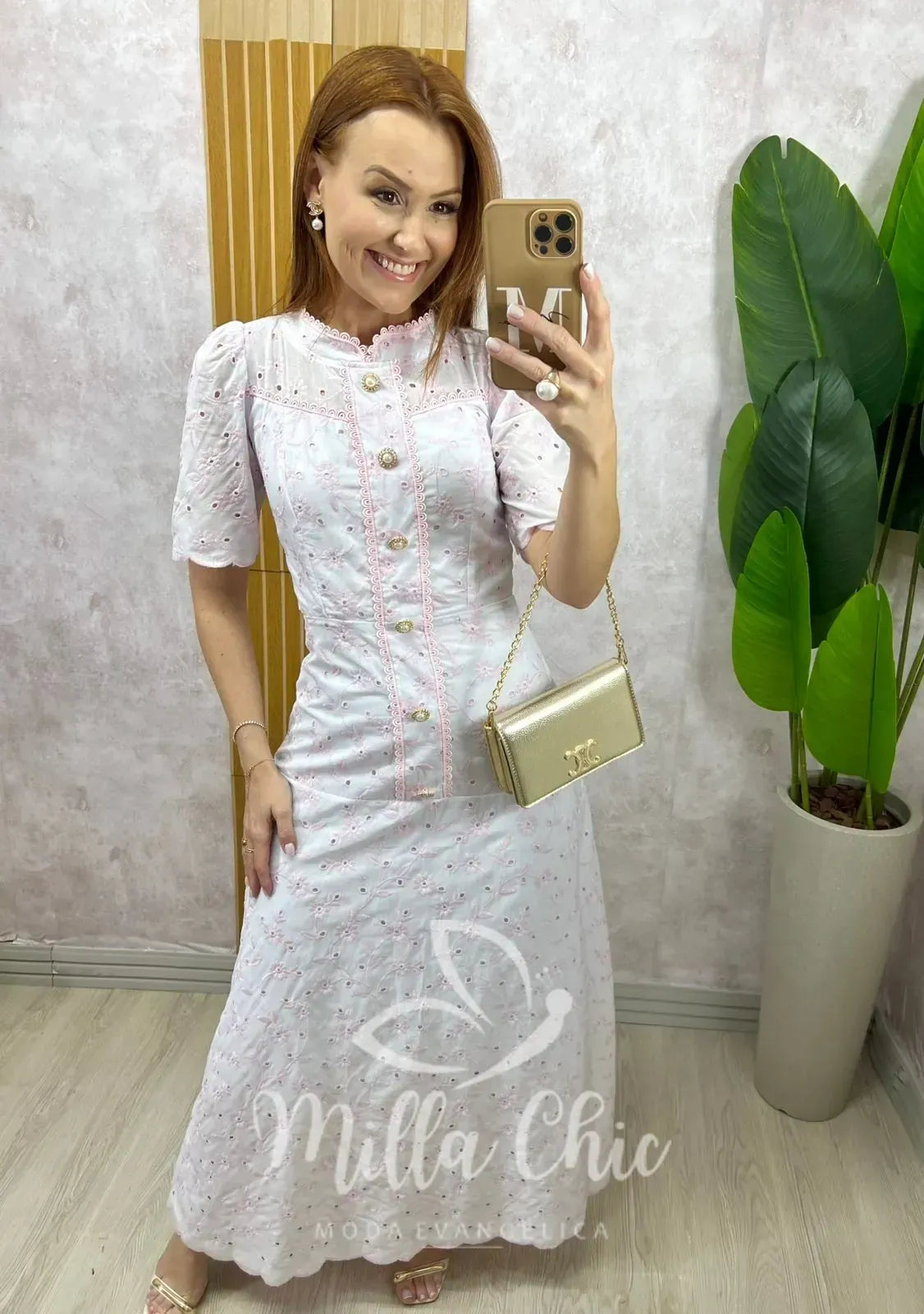 Vestido Brigida Em Lesie Bordada – Rosa