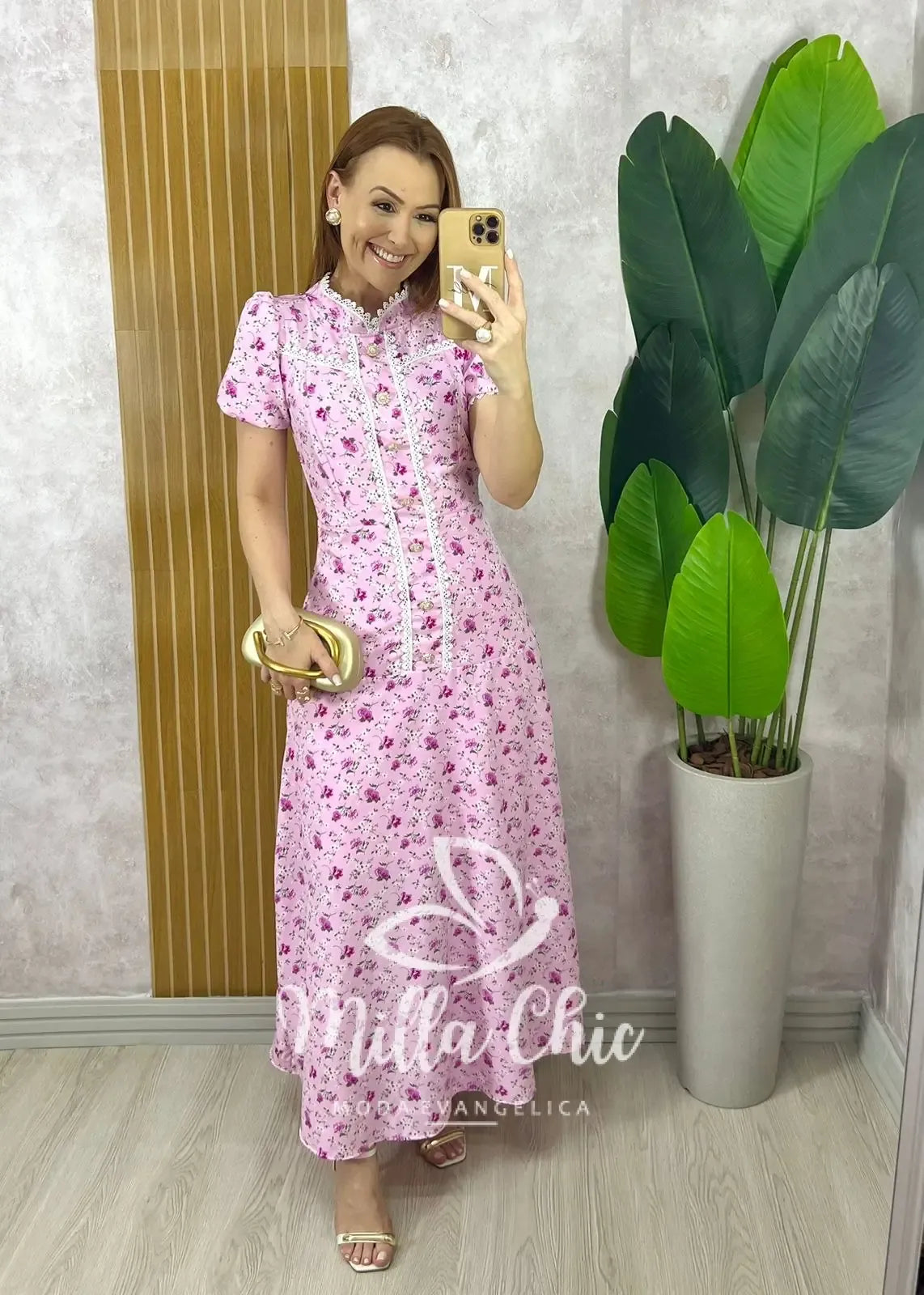 Vestido Algarve em Alfaiataria Estampado – Rosa Singelo