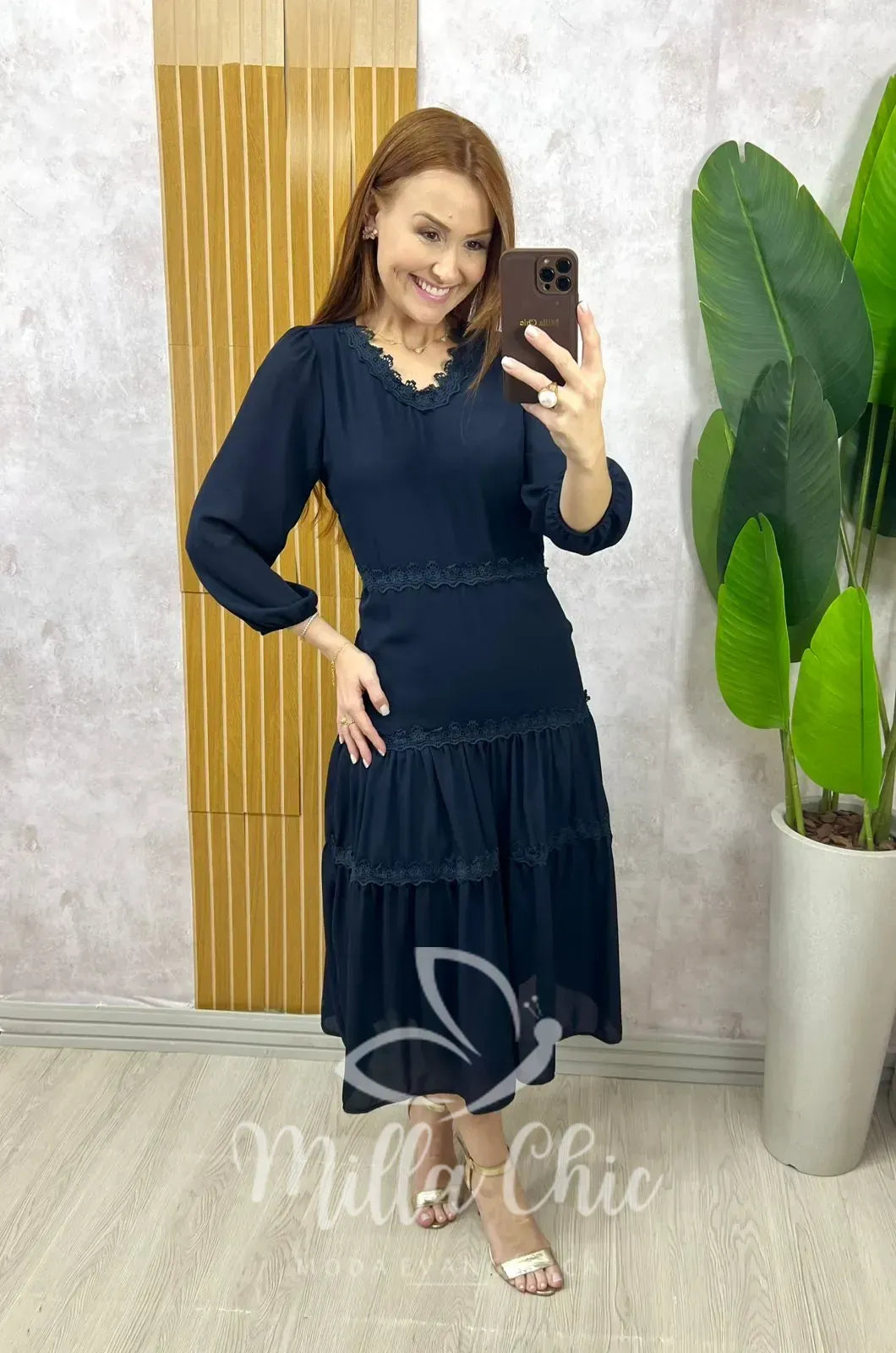 Vestido Fabiane Em Chiffon – Azul Marinho