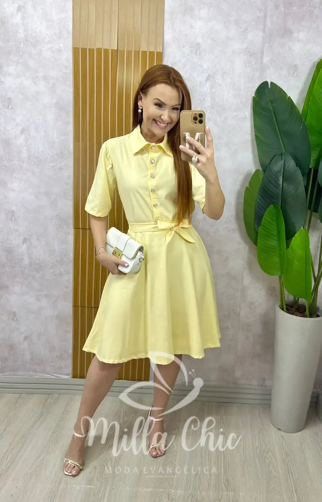 Vestido Chemise Verônica Em Linho – Amarelo Manteiga