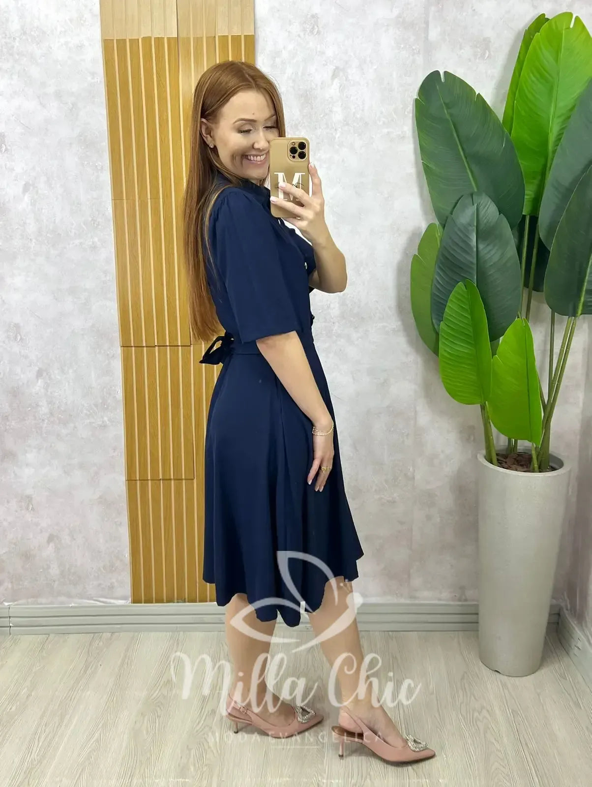 Vestido Chemise Verônica Em Linho – Azul Marinho