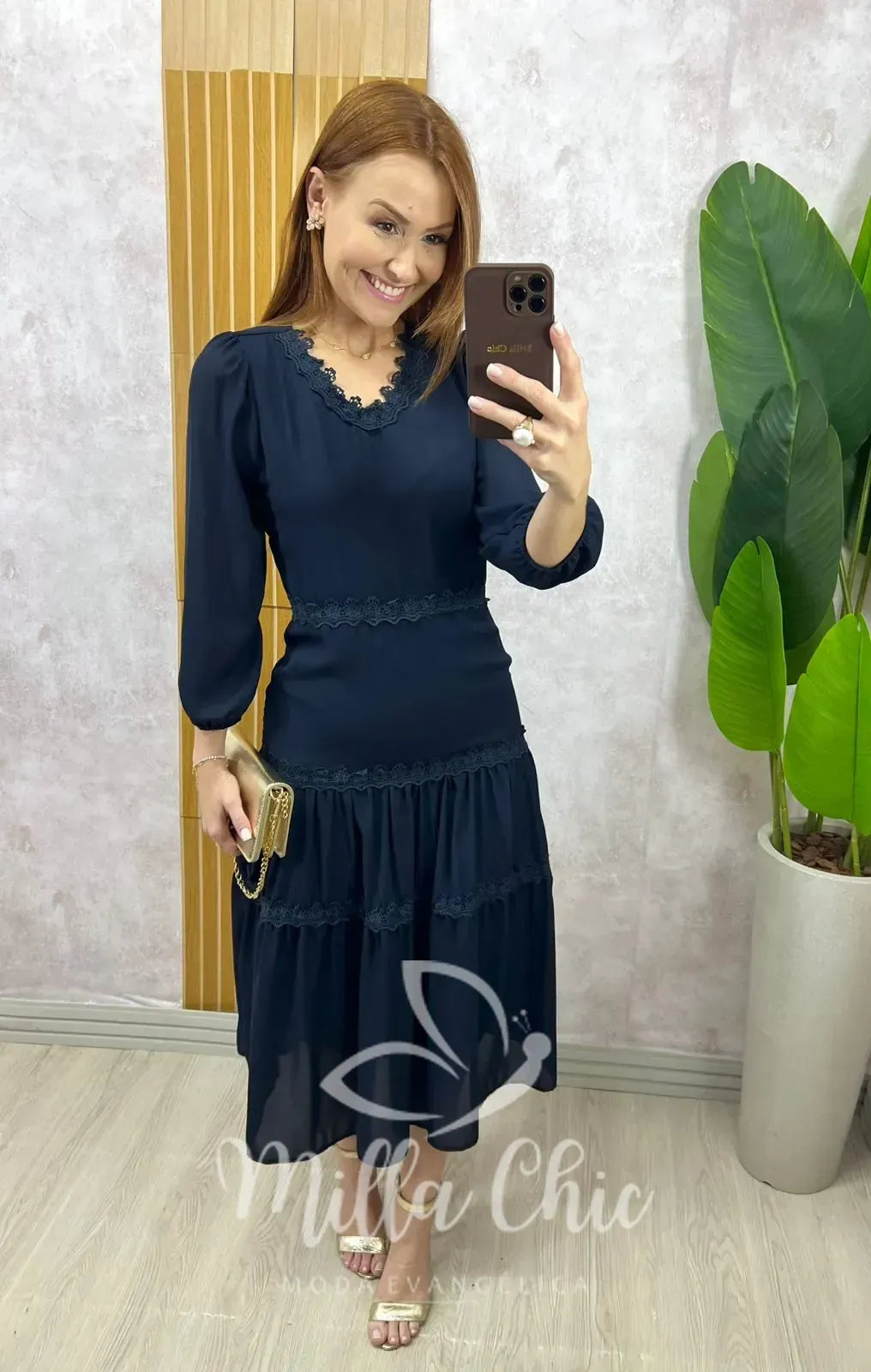 Vestido Fabiane Em Chiffon – Azul Marinho