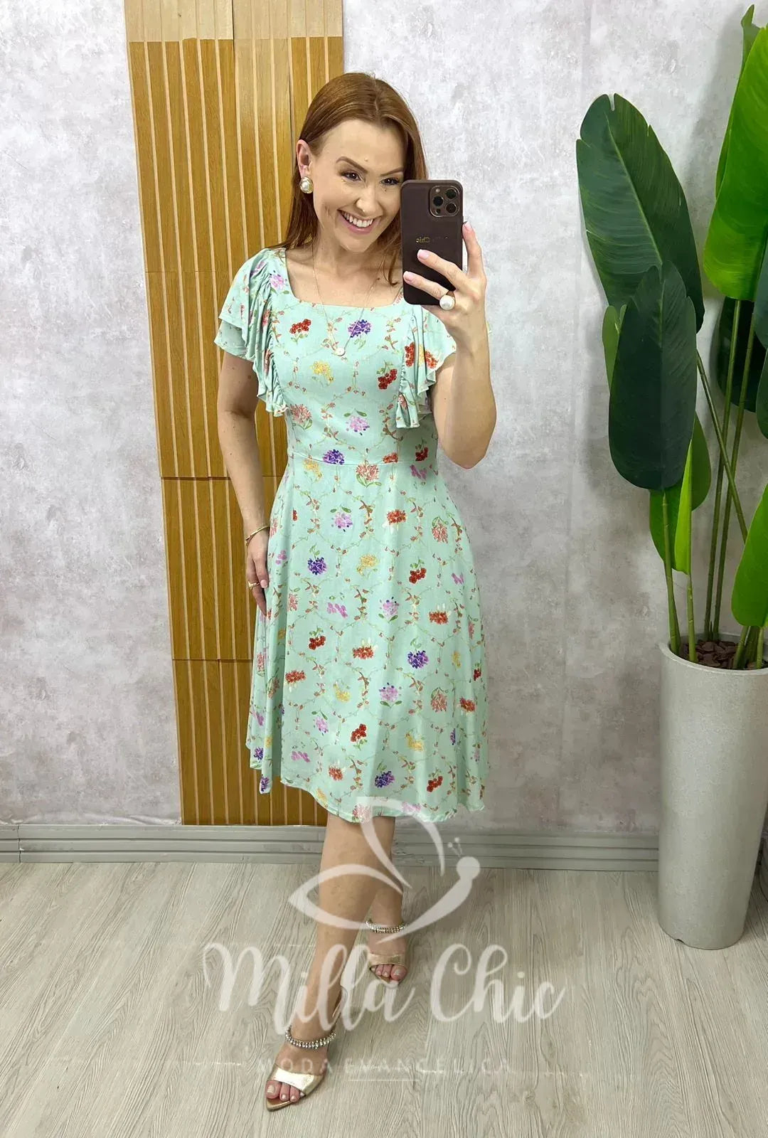 Vestido Louise Em Linho Estampado – Menta