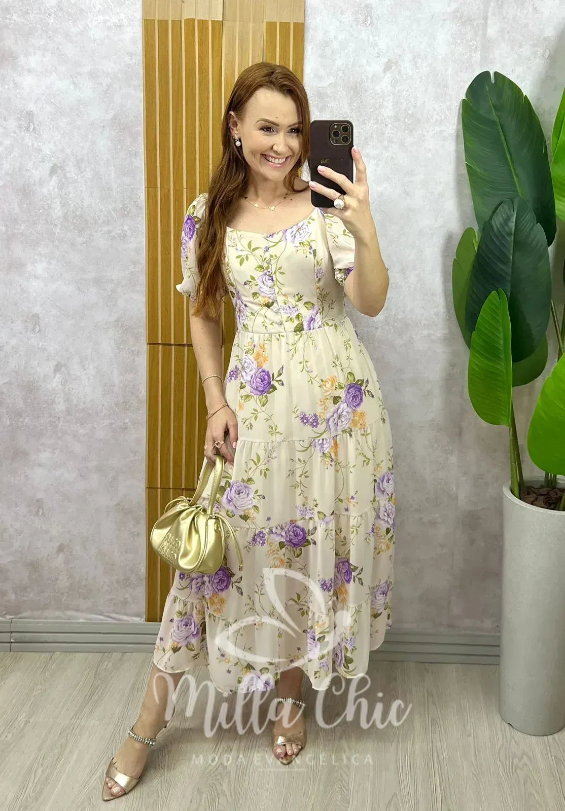 Vestido Valéria Em Chiffon – Creme