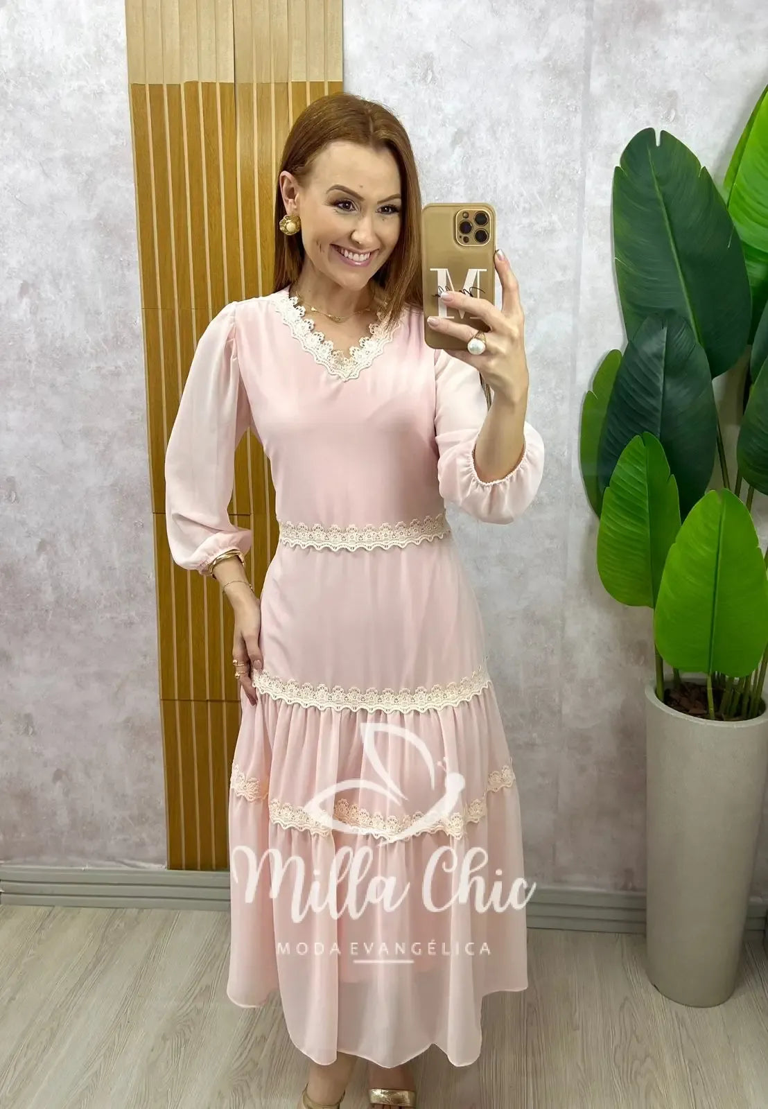 Vestido Fabiane em chiffon – Rosa delicate
