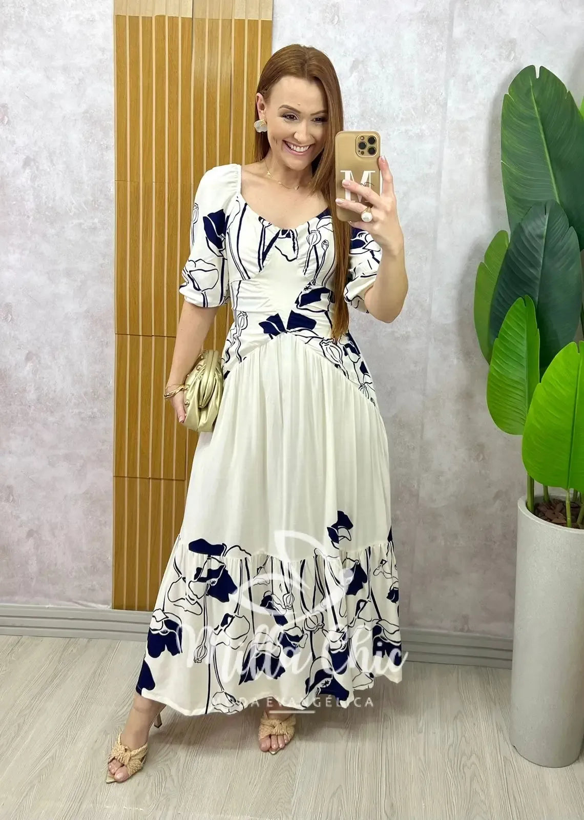 Vestido Rafaela em viscolinho – Branco estampado