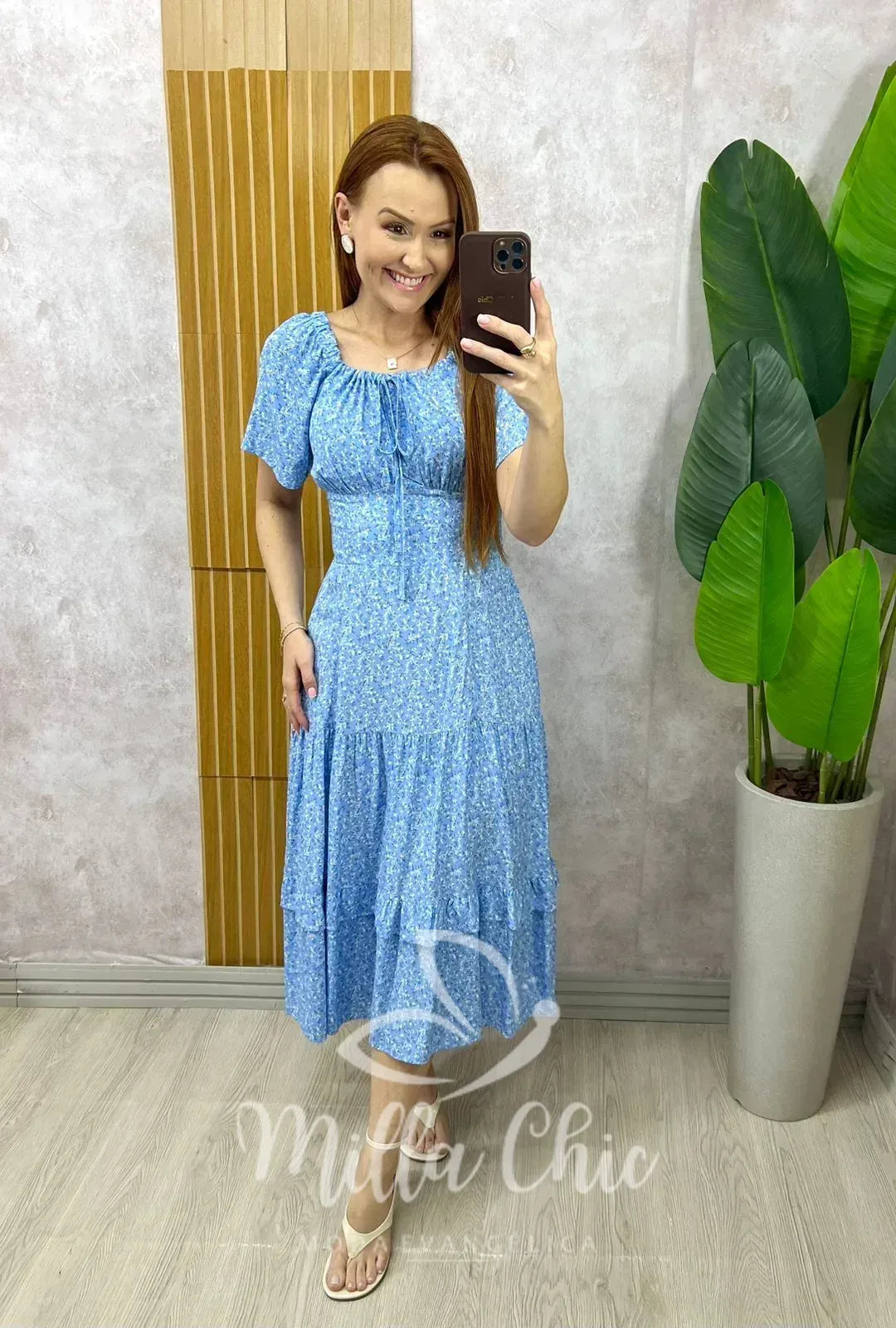 Vestido Ivone Em Viscolinho – Azul