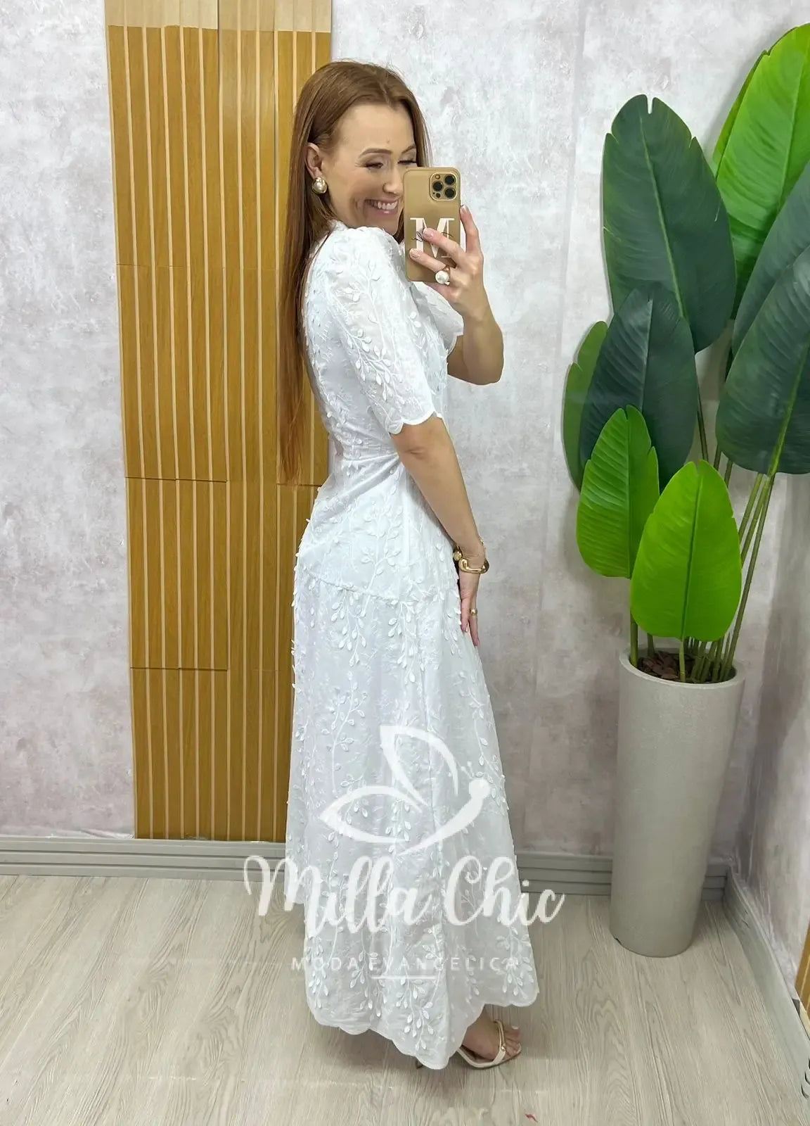 Vestido Longo Carolina em Lesie bordada – Branco