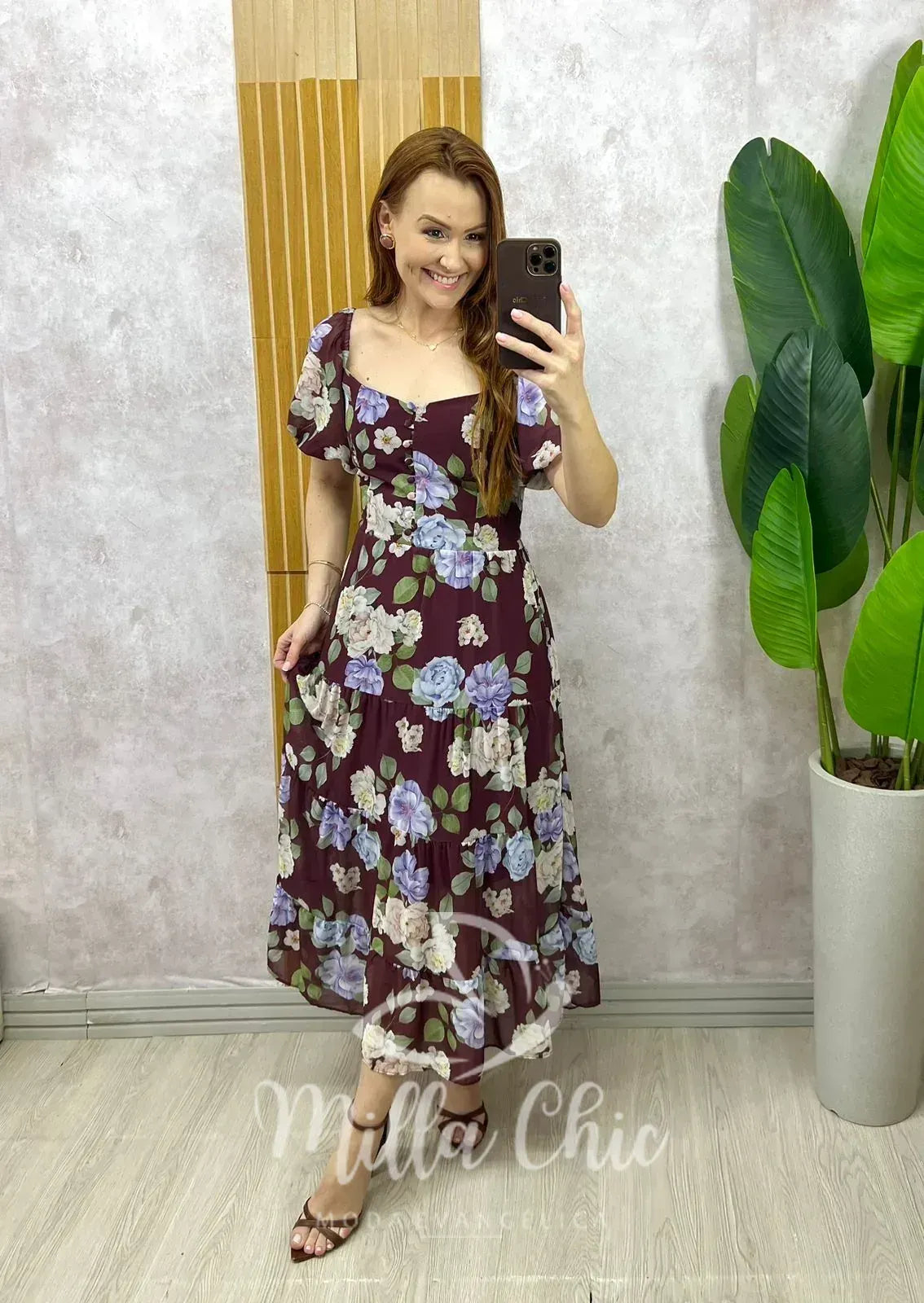 Vestido Valéria Em Chiffon – Bordô