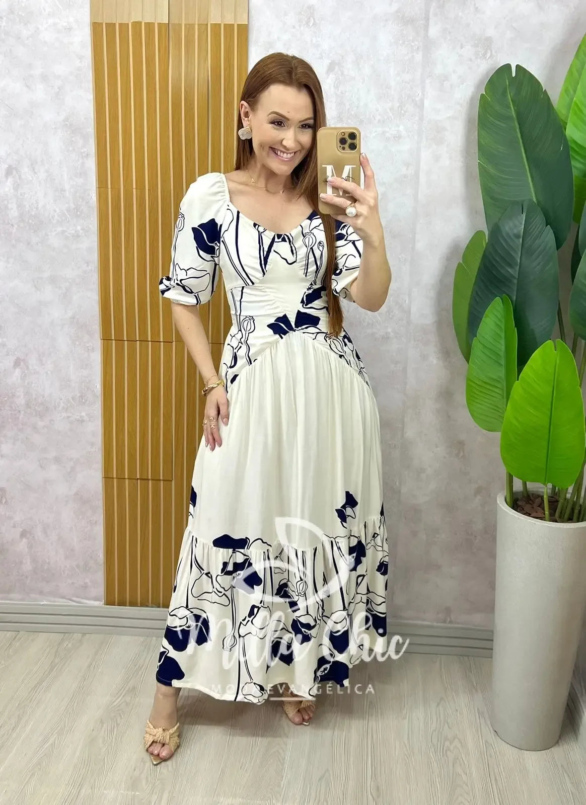 Vestido Rafaela em viscolinho – Branco estampado