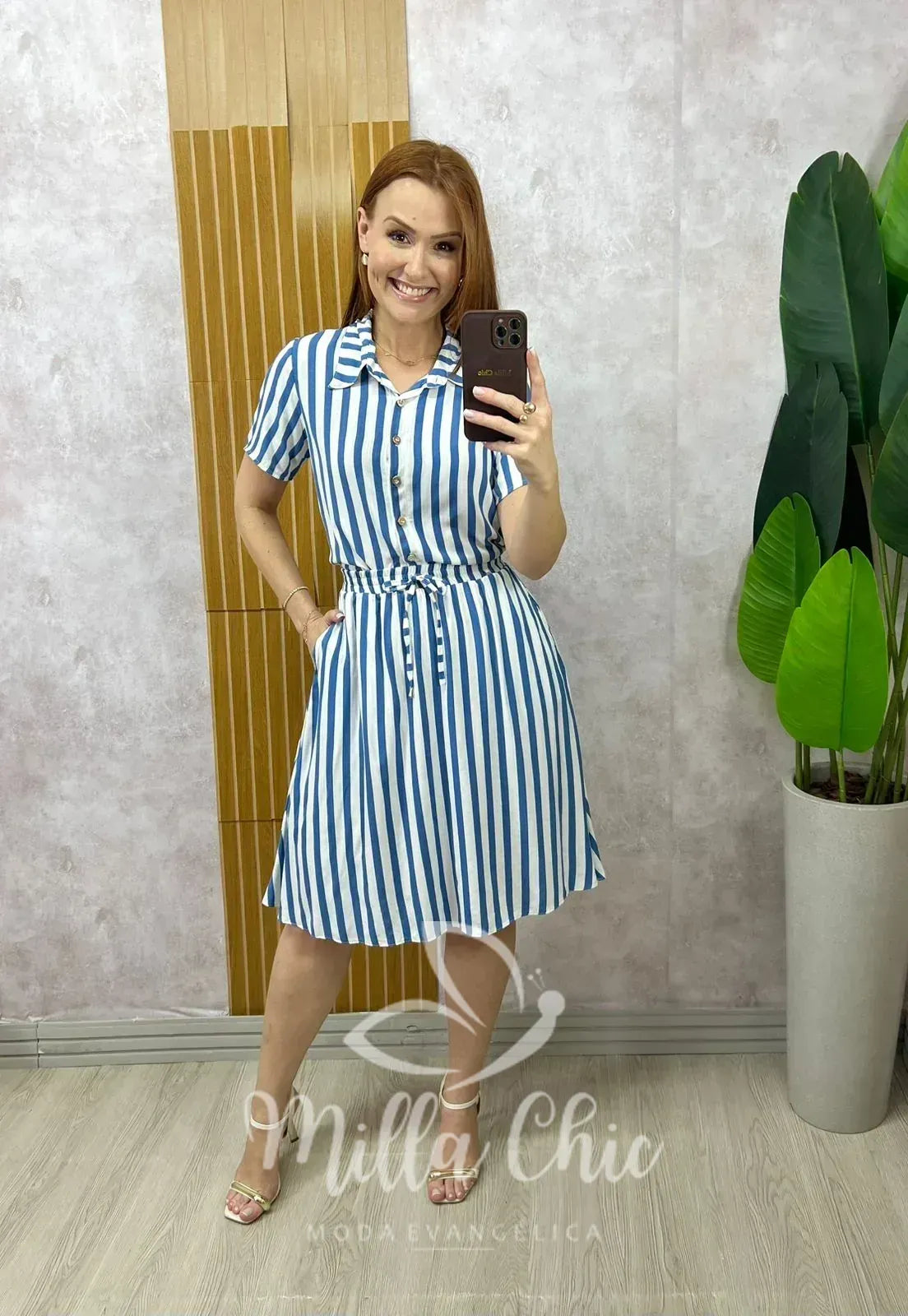 Conjunto Helô Em Viscolinho Listrado – Azul