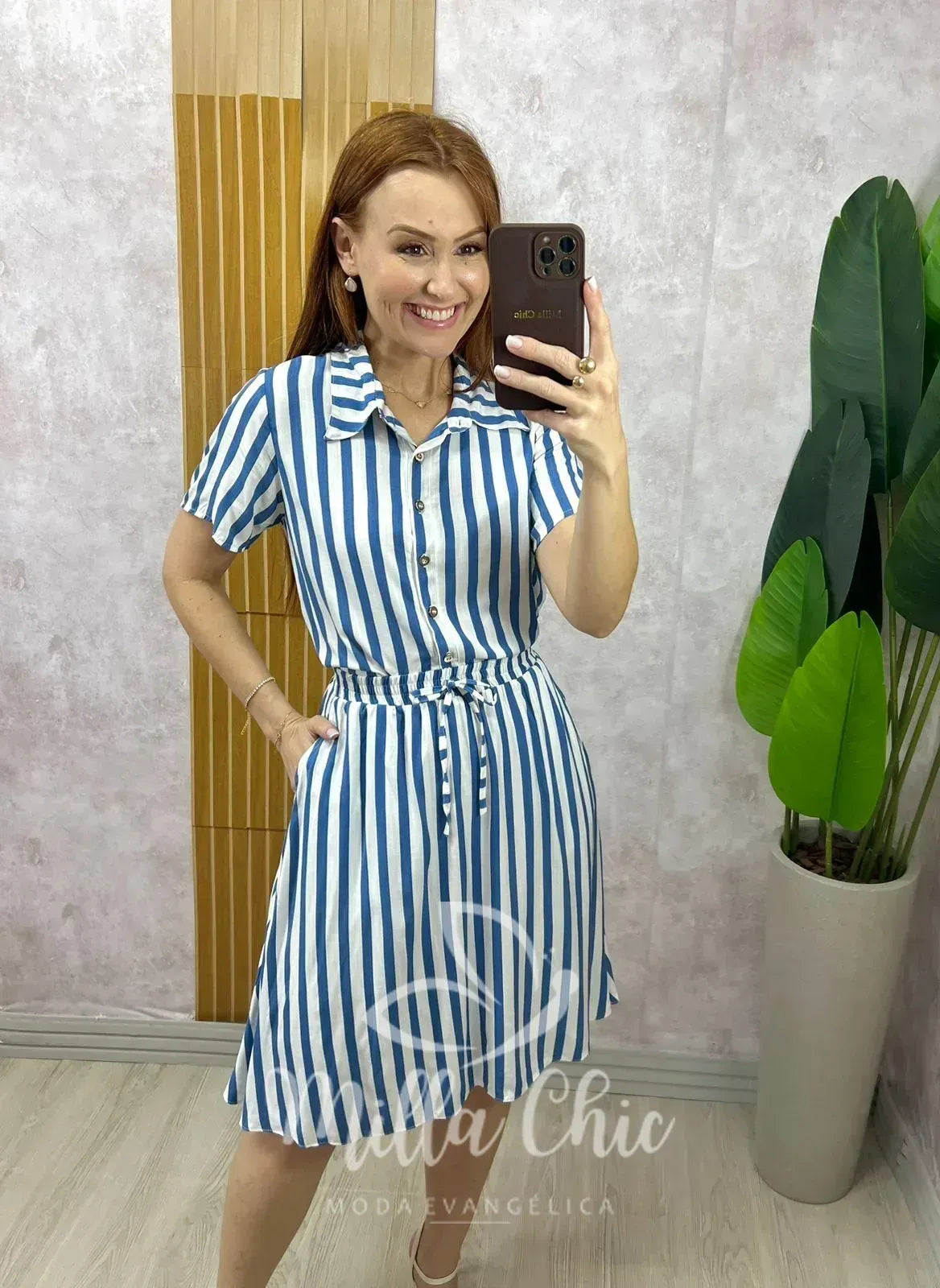 Conjunto Helô Em Viscolinho Listrado – Azul