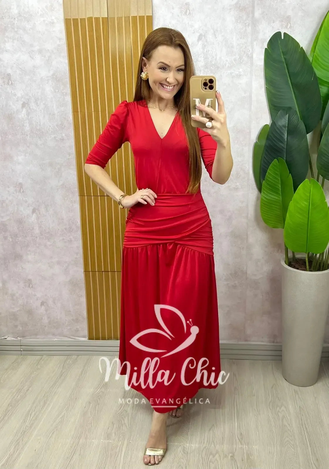 Vestido Clarice em poliamida – vermelho tomate