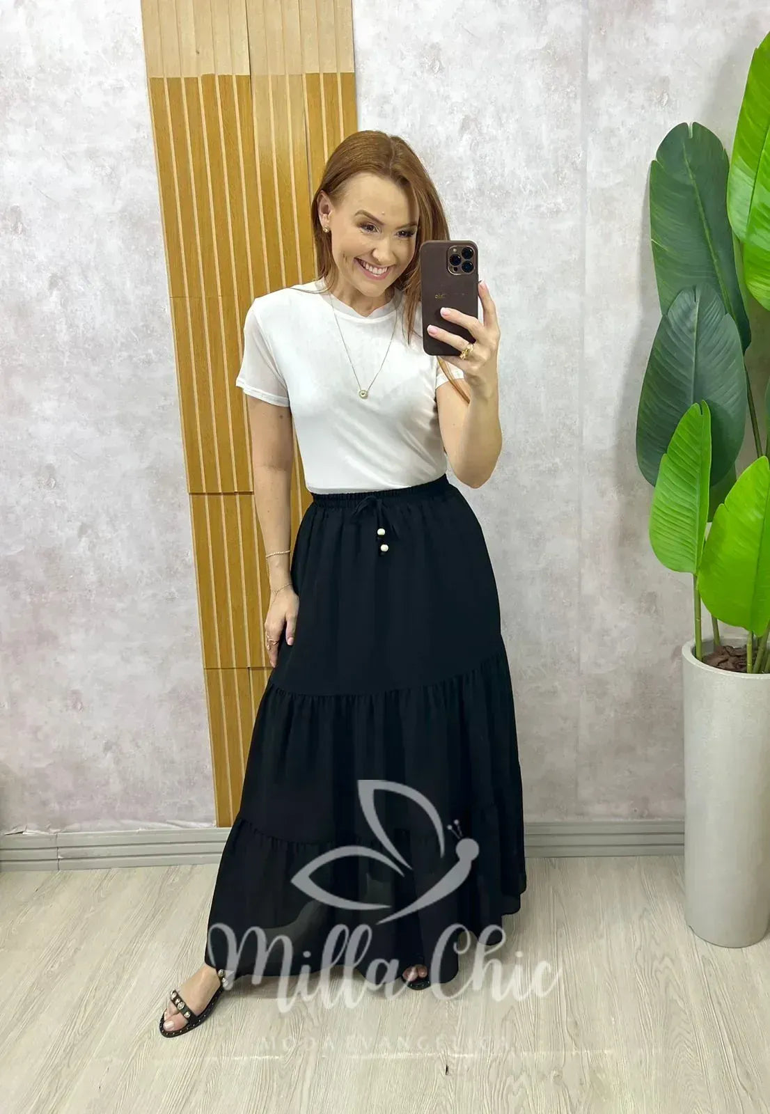 Saia Longa Amélia em chiffon – Preta