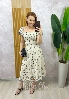 Vestido Eliara Em Linho Bordado – Preto