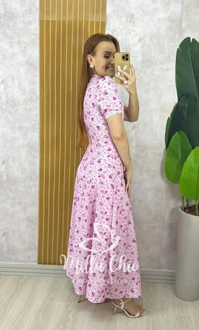 Vestido Algarve em Alfaiataria Estampado – Rosa Singelo