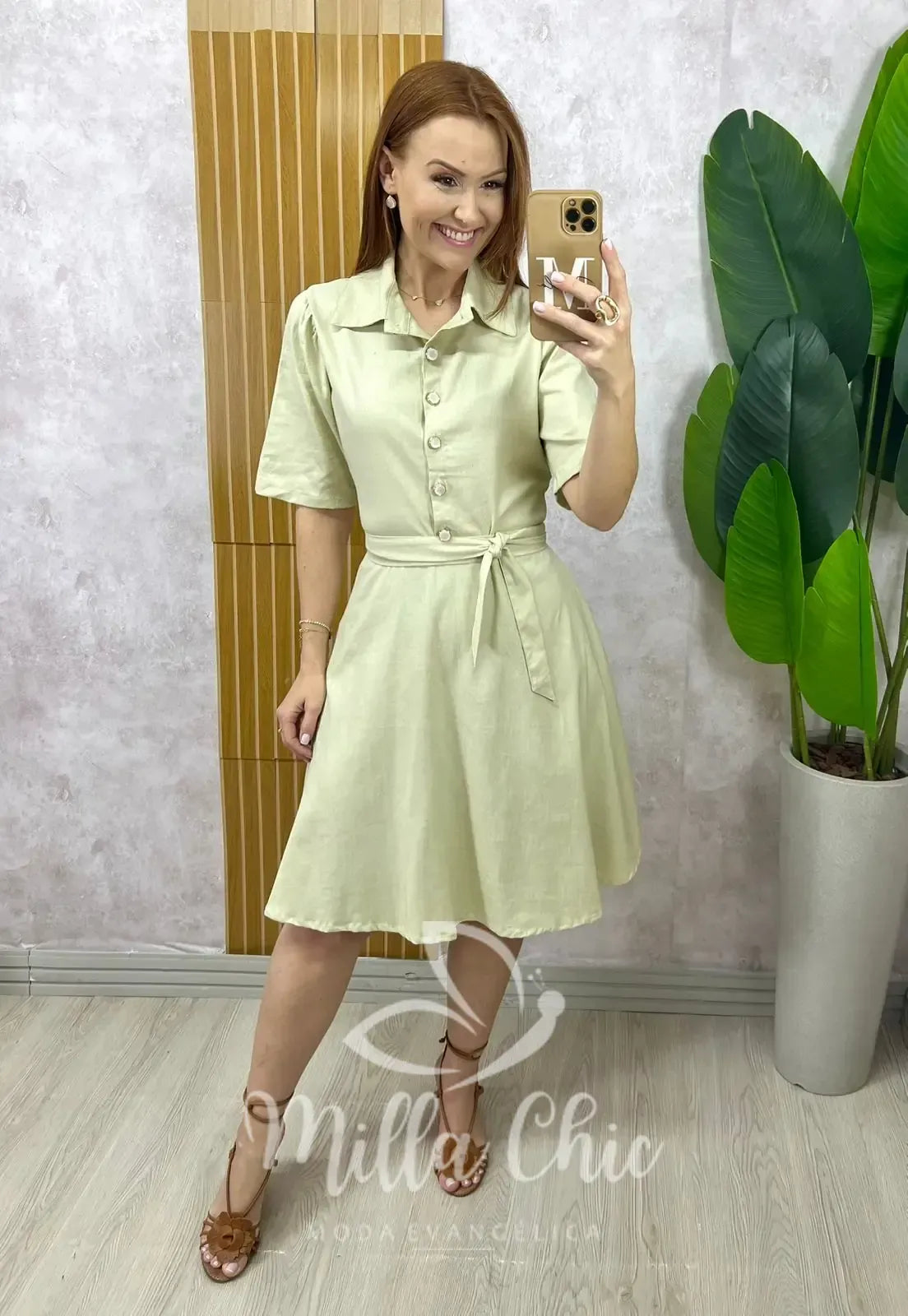 Vestido Chemise Verônica Em Linho – Verde Pistache