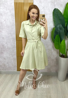 Vestido Chemise Verônica Em Linho – Verde Pistache