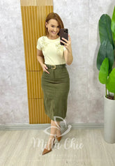 Saia Aline em Cotelê – Verde