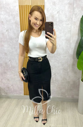 Saia Aline em Cotelê – Preta