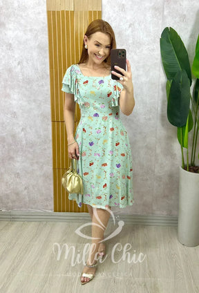 Vestido Louise Em Linho Estampado – Menta