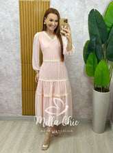 Vestido Fabiane em chiffon – Rosa delicate
