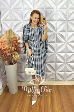 Vestido Tina Com Casaco Em Tweed – Preto e Branco