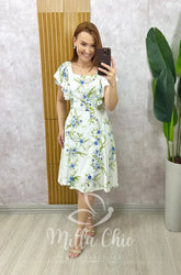 Vestido Louise Em Linho Estampado – Branco