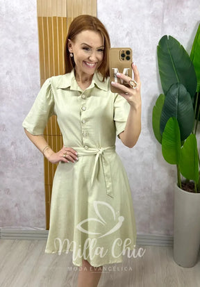 Vestido Chemise Verônica Em Linho – Verde Pistache