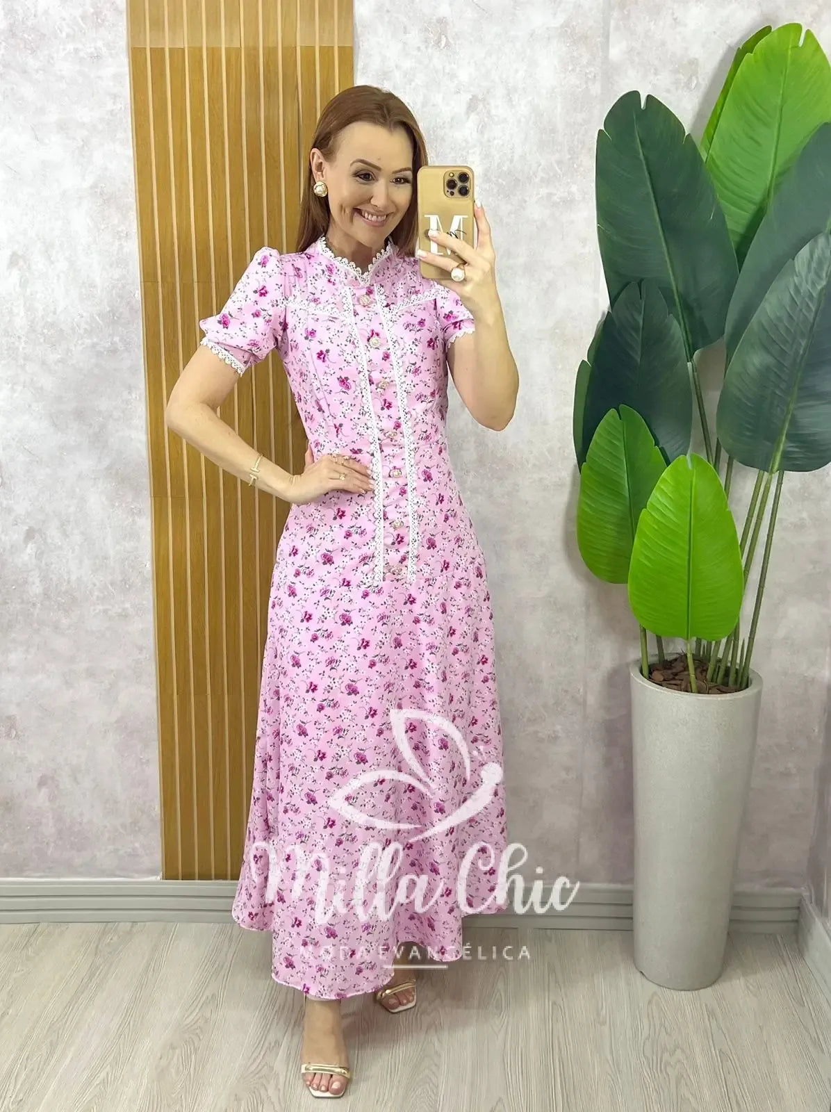 Vestido Algarve em Alfaiataria Estampado – Rosa Singelo