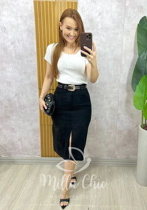 Saia Aline em Cotelê – Preta
