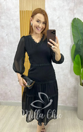 Vestido Fabiane Em Chiffon – Preto