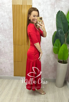 Vestido Clarice em poliamida – vermelho tomate
