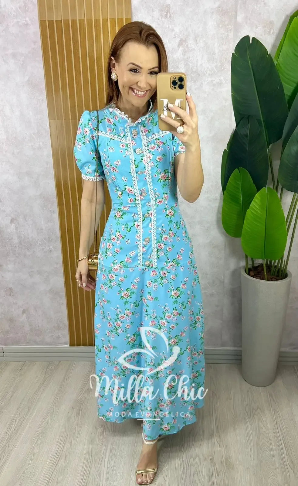 Vestido Algarve em Alfaiataria Estampado – Azul Céu