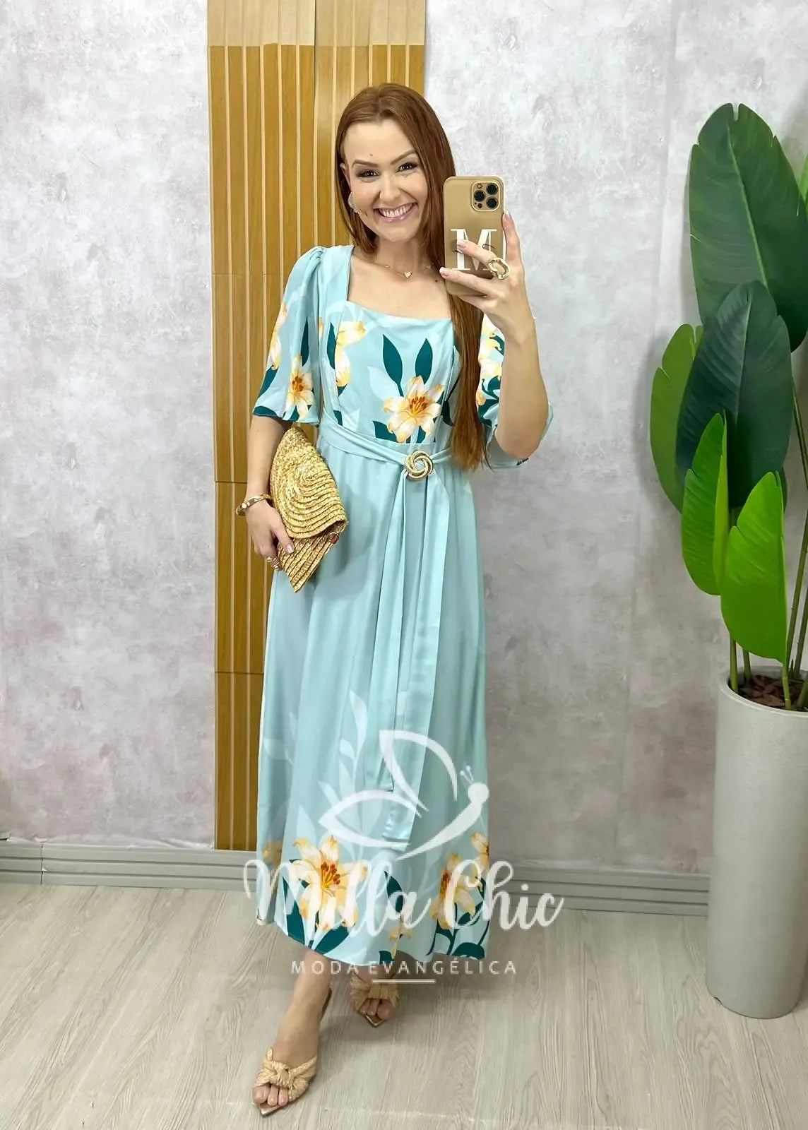 Vestido Lírio em viscosarja – azul marine estampado
