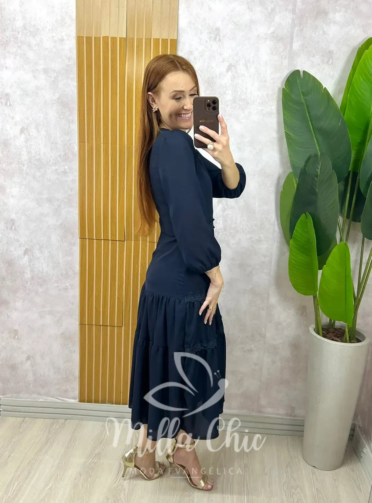 Vestido Fabiane Em Chiffon – Azul Marinho