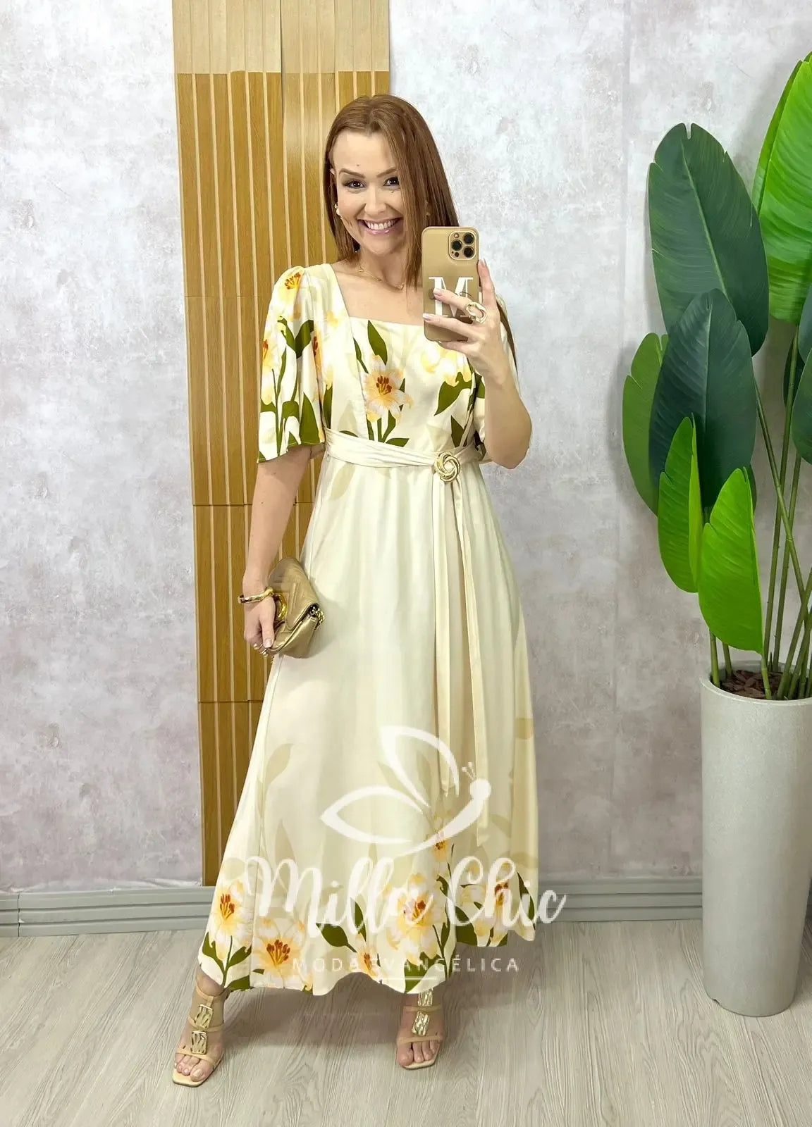 Vestido Lírio em viscosarja – natural estampado