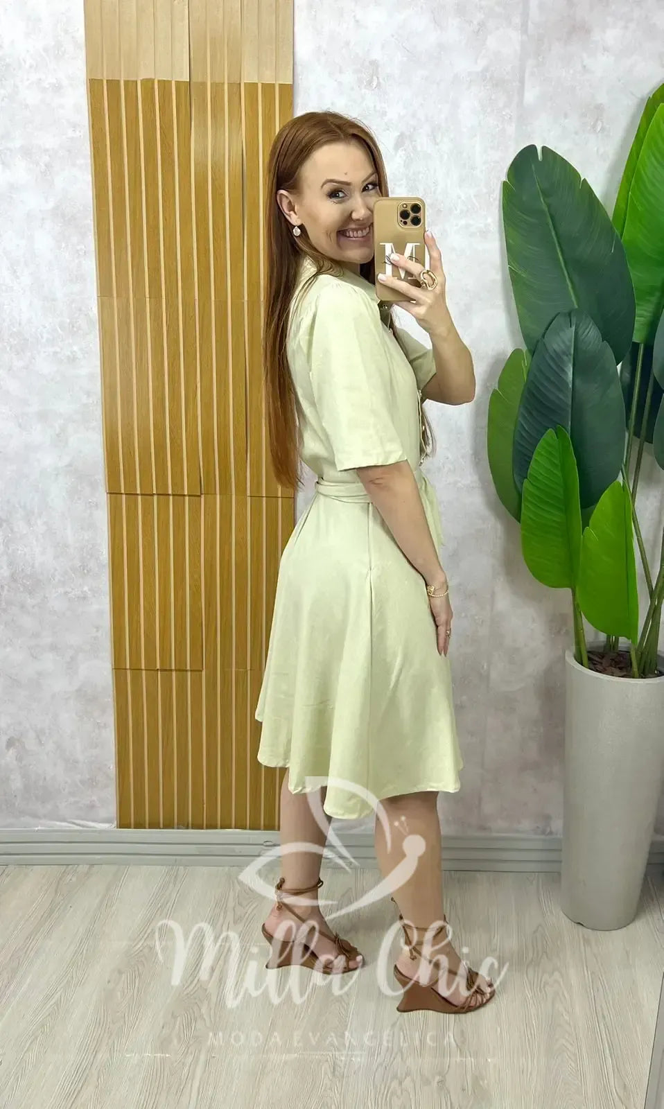 Vestido Chemise Verônica Em Linho – Verde Pistache