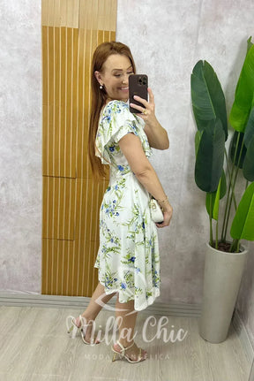 Vestido Louise Em Linho Estampado – Branco