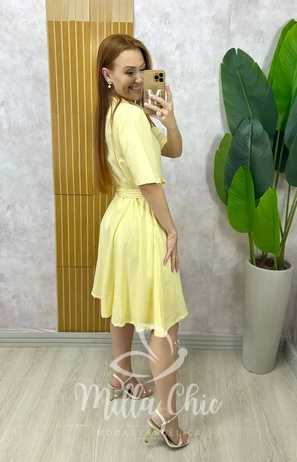 Vestido Chemise Verônica Em Linho – Amarelo Manteiga