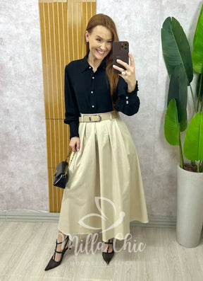 Saia Valentina Em Sarja – Creme