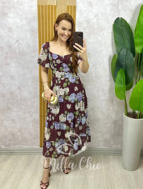 Vestido Valéria Em Chiffon – Bordô