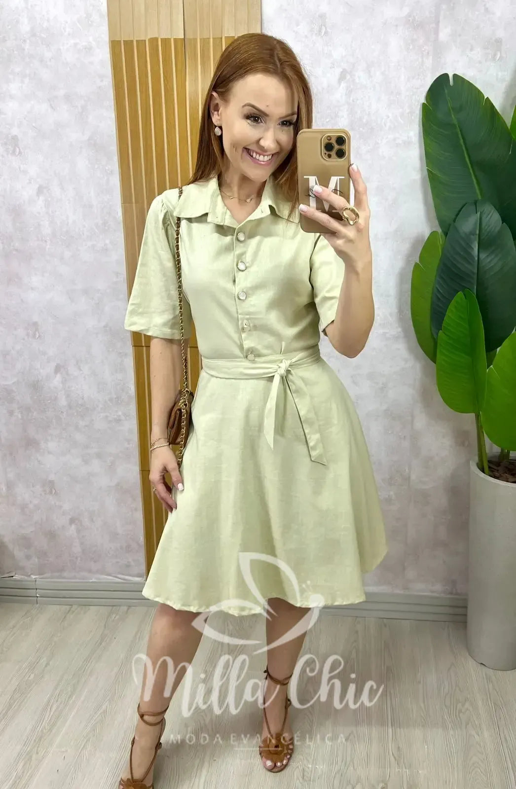 Vestido Chemise Verônica Em Linho – Verde Pistache