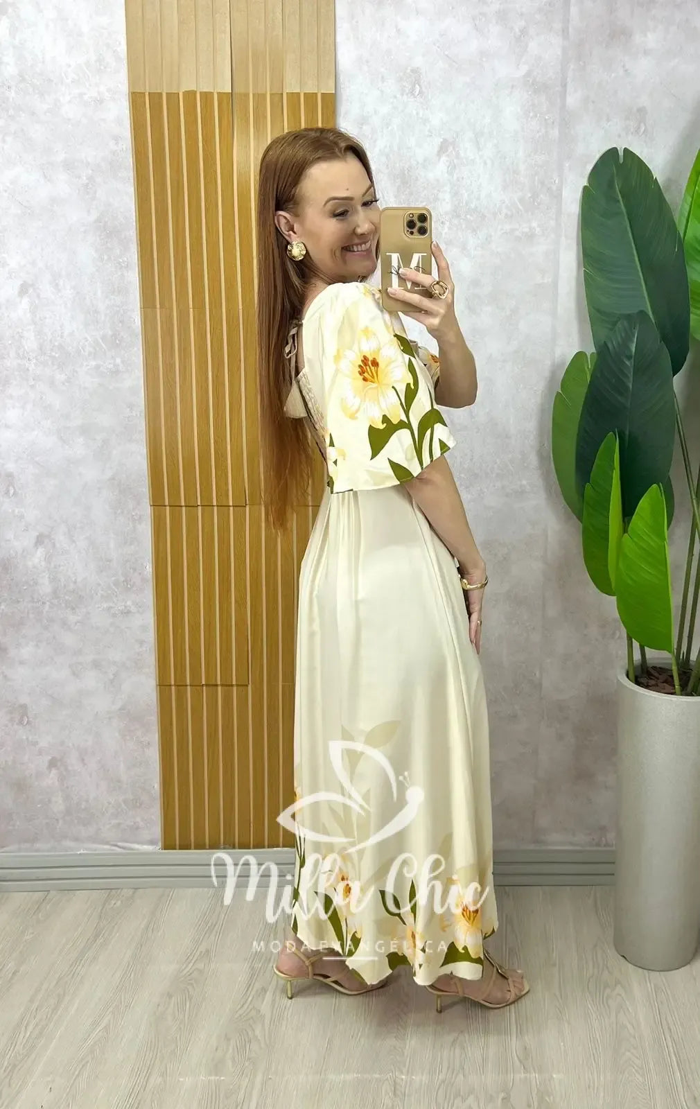 Vestido Lírio em viscosarja – natural estampado