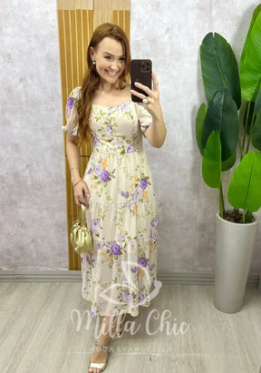 Vestido Valéria Em Chiffon – Creme