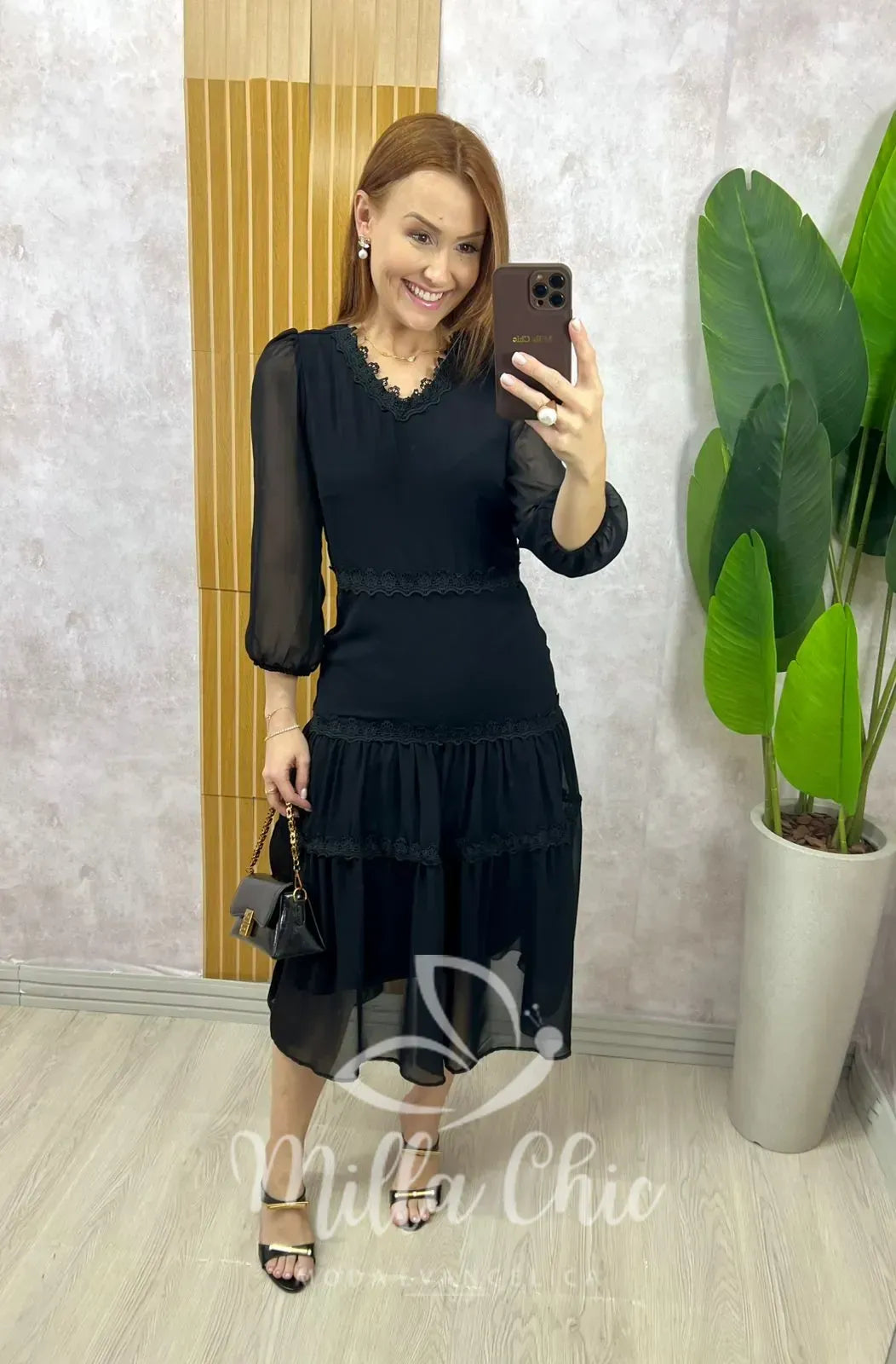 Vestido Fabiane Em Chiffon – Preto