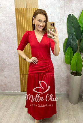 Vestido Clarice em poliamida – vermelho tomate