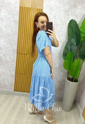 Vestido Ivone Em Viscolinho – Azul
