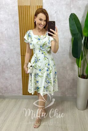 Vestido Louise Em Linho Estampado – Branco