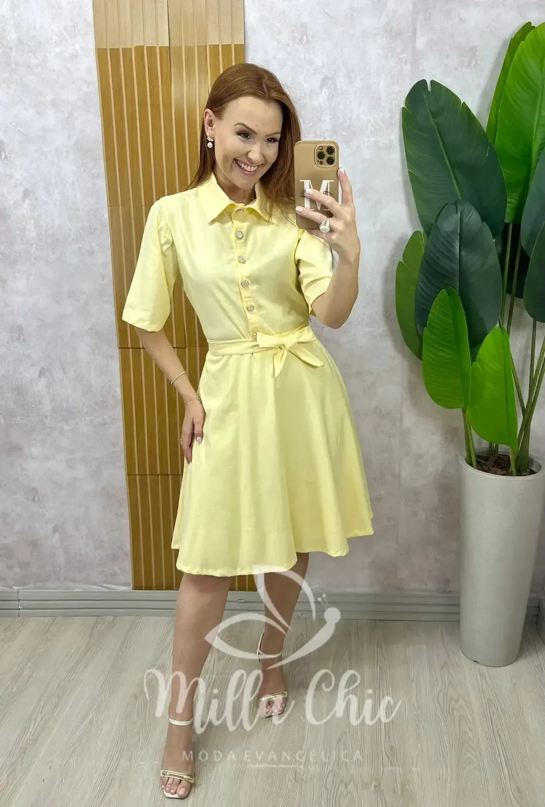 Vestido Chemise Verônica Em Linho – Amarelo Manteiga